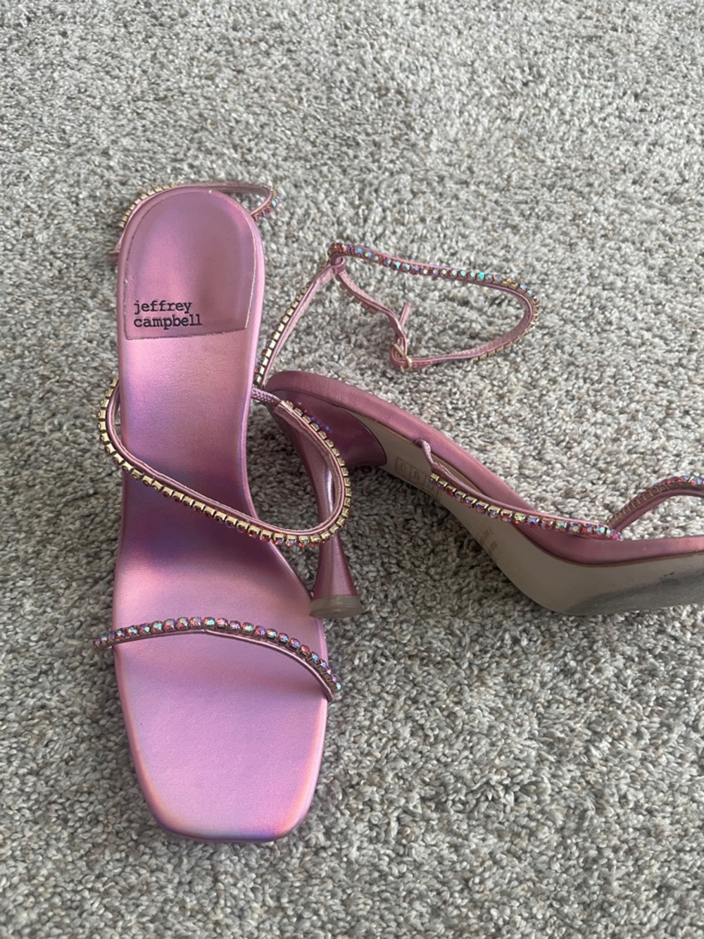 Jeffrey Campbell Iridescent Pink Crystal-Strap Heels